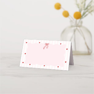 Pink Stripe Red Heart Little Sweetheart Birthday Place Card