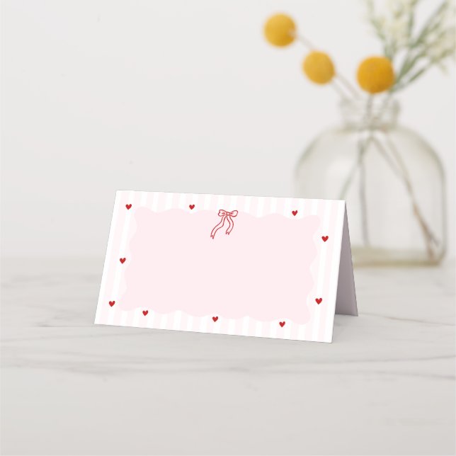 Pink Stripe Red Heart Little Sweetheart Birthday Place Card (Front)
