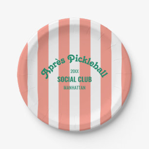 Pink Stripe Retro Après Pickleball Social Club Paper Plate