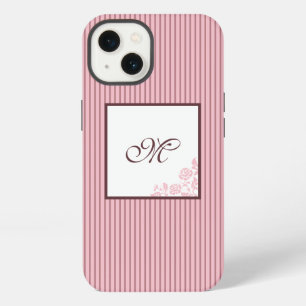 Pink Stripe Rose Lace Initial Script Monogram iPhone 13 Case