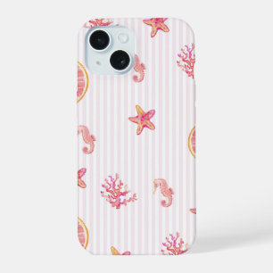Pink Stripe Summer Marine Pattern iPhone 15 Case