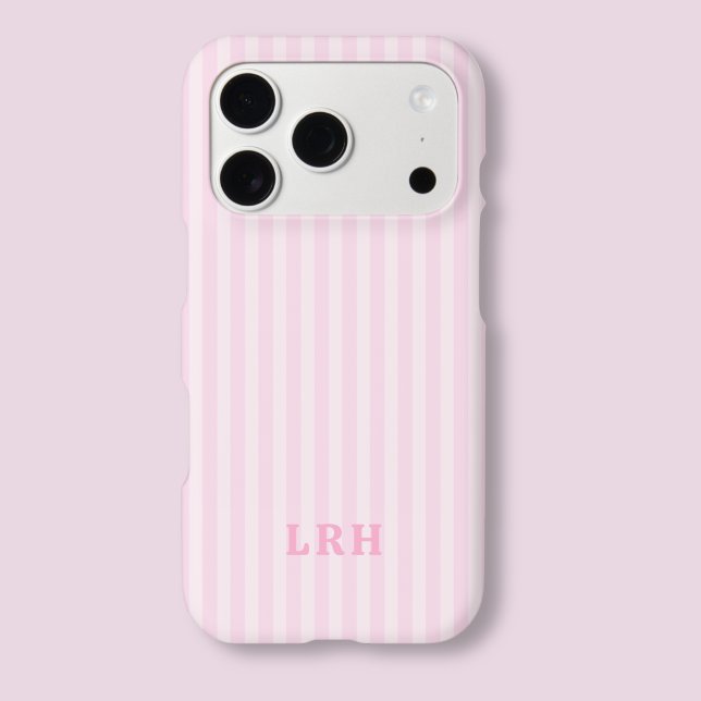 Pink Stripe Vintage Design Tiny Initials Monogram (Pink Stripe Cute Phone Cases Aesthetic)