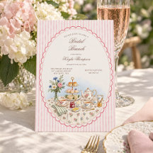 Pink Stripe Watercolor Afternoon Tea Bridal Brunch
