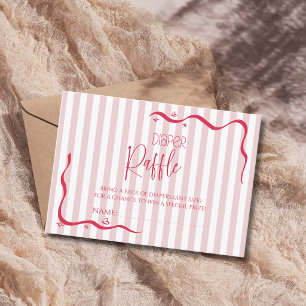 Pink Stripe Wave Classic Baby Shower Diaper Raffle Enclosure Card