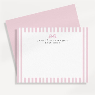 Pink Striped and Bow Baby Girl Nursery note card