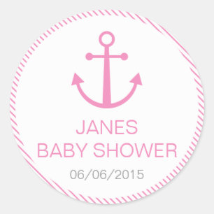 Pink striped baby shower stickers