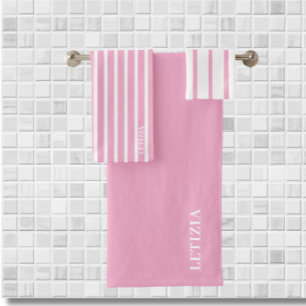 Pink Striped  Bath Towel Set