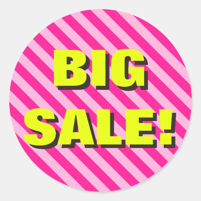 Pink Striped "BIG SALE!" Round Sticker (Front)