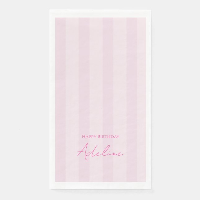 Pink Striped Birthday Party Paper Napkin (Front)