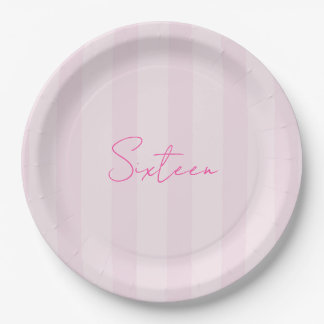 Pink Striped Birthday Party Paper Napkin Plate