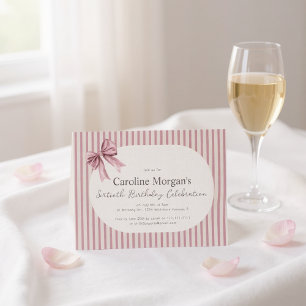 Pink Striped Bow 60th Birthday Celebration Invitation