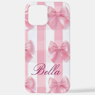 Pink Striped Bow Coquette Aesthetic Cute Girly  iPhone 12 Pro Max Case
