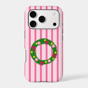 Pink Striped Christmas Wreath iPhone Case