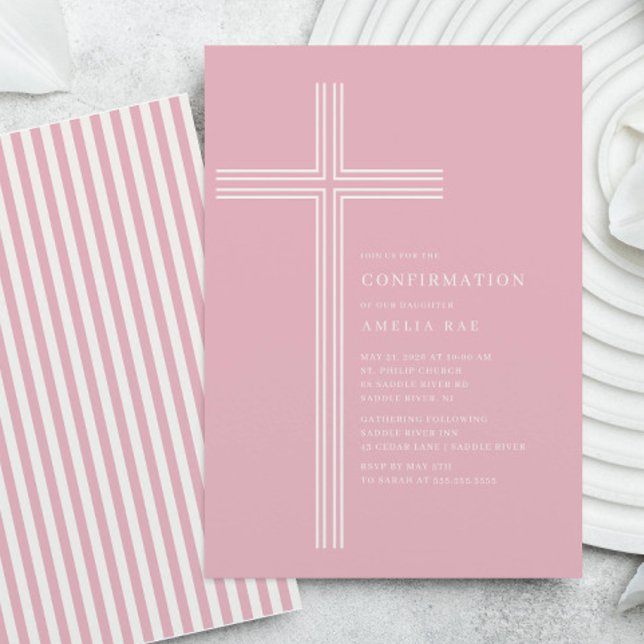 Pink Striped Confirmation Invitation (Creator Uploaded)