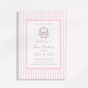 Pink Striped Coquette Third Birthday Invitation 