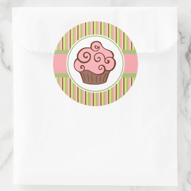 Pink Striped Cupcake Stickers (Bag)