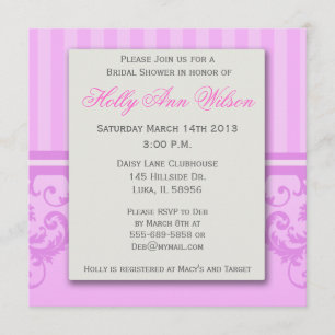 Pink Striped Damask Bridal Shower  Invitation
