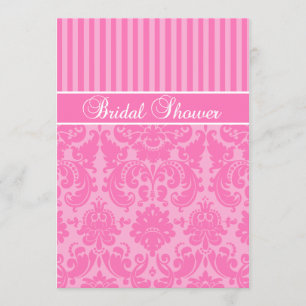 Pink Striped Damask Bridal Shower Invitation