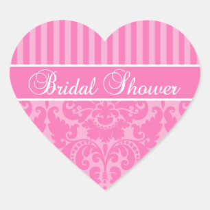 Pink Striped Damask Bridal Shower Sticker