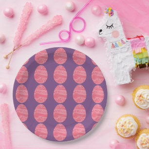 Pink Striped Easter Eggs 2 Paper Plate