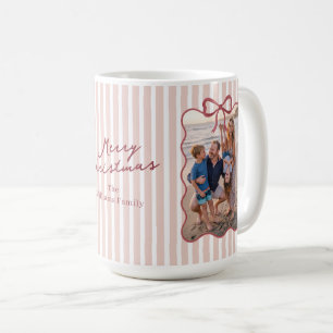 Pink Striped Family Photo Christmas Coffee Mug