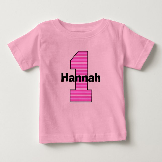 Pink Striped First Birthday Girl Shirt (Front)