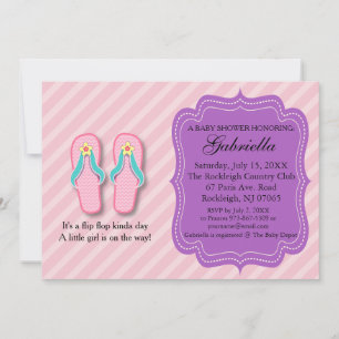 Pink Striped Flip Flop Baby Shower Invitation