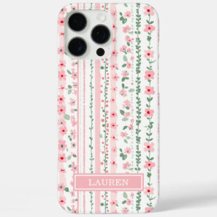 Pink Striped Floral Personalised iPhone 16 Pro Max Case