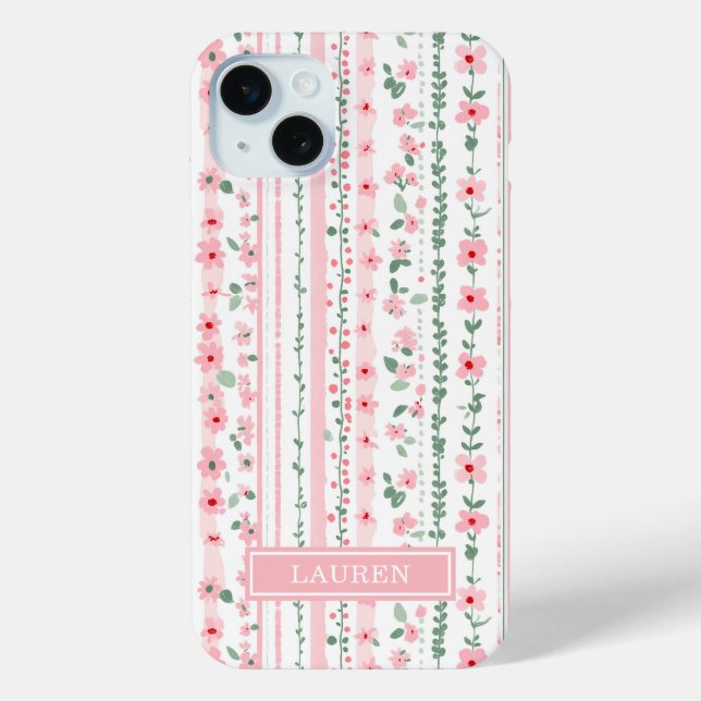 Pink Striped Floral Personalised Case-Mate iPhone Case (Back)