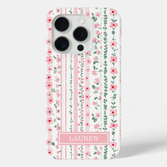 Pink Striped Floral Personalised Case-Mate iPhone Case (Back)