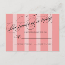 Pink Striped Flourish Script Wedding Response Card
