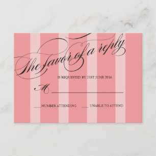 Pink Striped Flourish Script Wedding Response Card