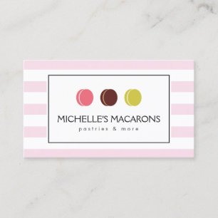 Pink Striped French Macaron Trio Logo for Bakery Business Card