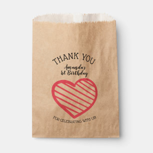 Pink Striped Heart Thank You Favour Bag