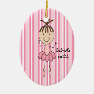 Pink Striped in Pink Ballerina Christmas Ornament
