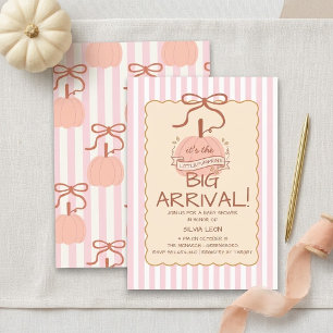 Pink Striped Little Pumpkin Baby Shower Invitation