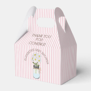 Pink Striped Mason Jar with Flowers Baby Shower Favour Box