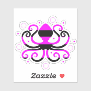 Pink Striped Octopus Laptop Sticker