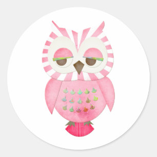 Pink Striped Owl Classic Round Sticker