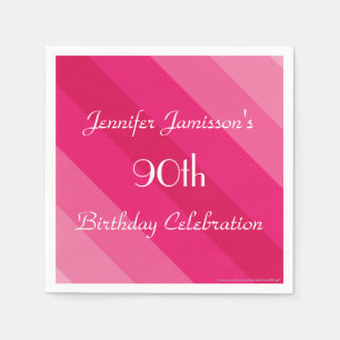 Pink Striped Paper Napkins, 90th Birthday Party Napkin