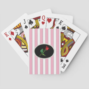 Pink Striped Pearls and Red Rose Playing Cards