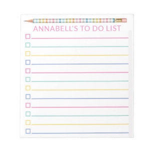 Pink Striped Pencil To Do List Personalise Notepad