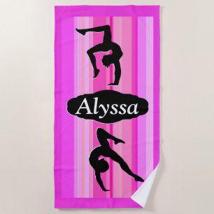 PINK STRIPED PERSONALIZED GYMNASTICS BEACH TOWEL