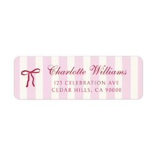 Pink Striped Preppy Bow Bridal Shower Return Address Label