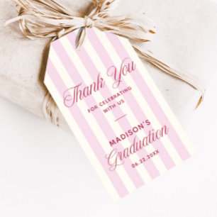 Pink Striped Preppy Graduation Gift Tags