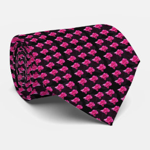 Pink Striped Roses On Black, Neck Tie