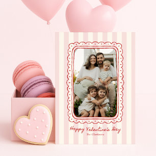 Pink Striped Scalloped Frame Valentine’s Day card