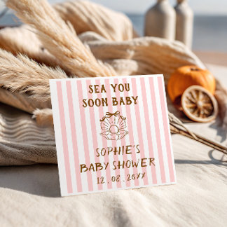 Pink Striped Seashell Pearl Baby Shower Napkin
