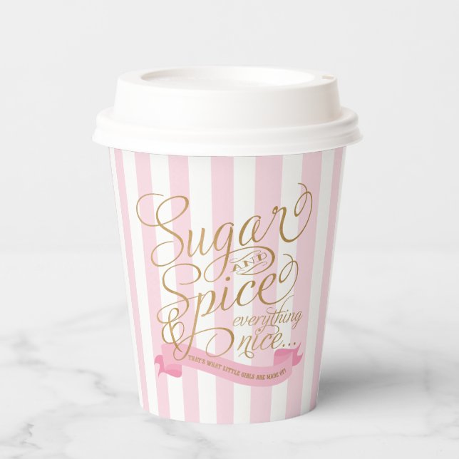 Pink Striped Sugar and Spice Baby Girl Baby Shower Paper Cups (Front)