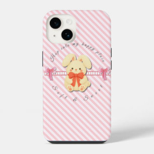 Pink Striped Sweet Bunny Soft iPhone 14 Case